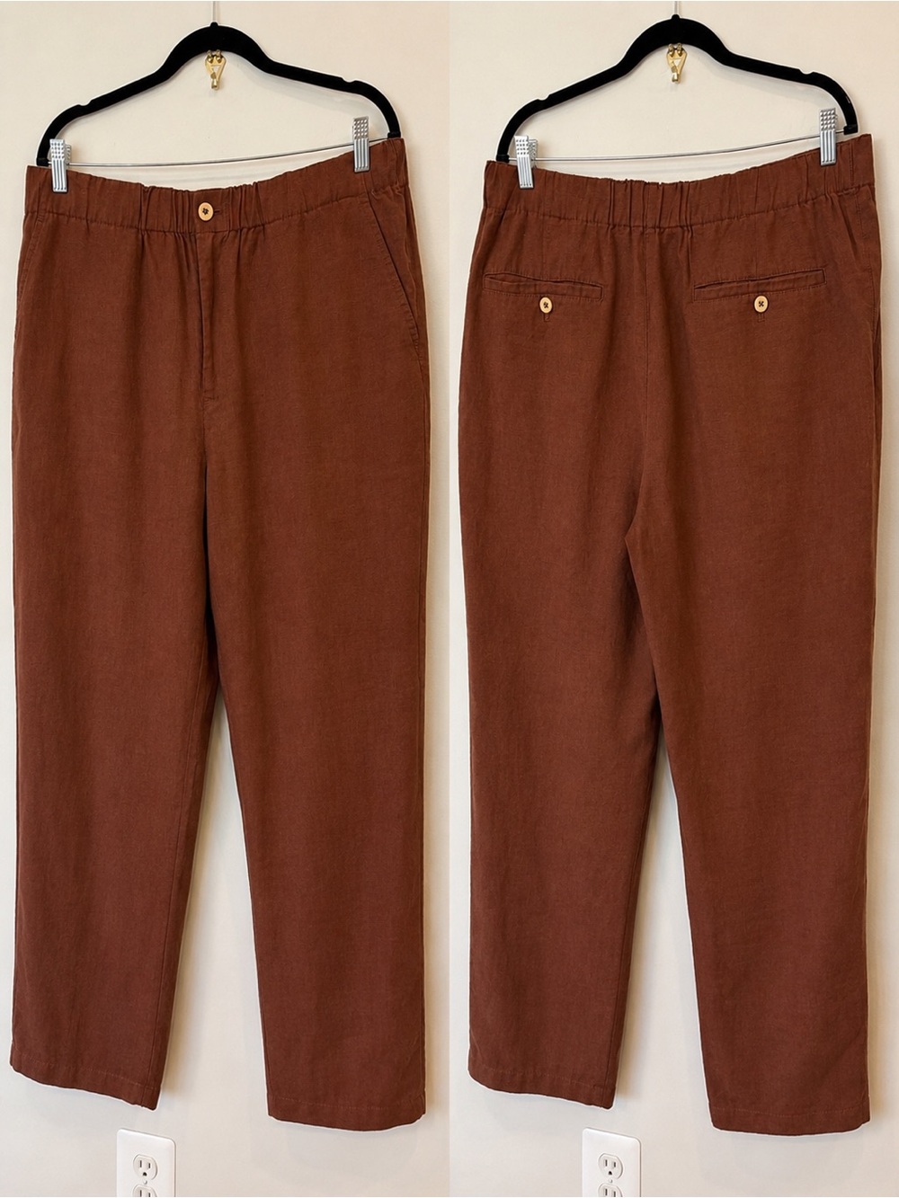 Quince Brown Linen Wide Leg Casual Pants